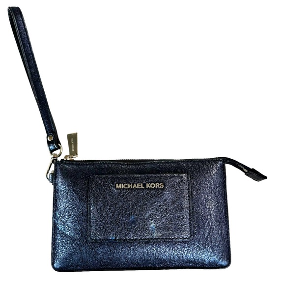 Michael Kors Metallic Blue Leather Wristlet Mini Bag Women’s - Picture 1 of 17
